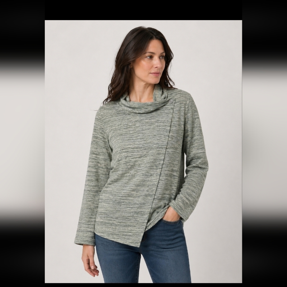 DANSKIN  XXL French Terry Bliss  Pine Grove Wrap Cardigan
